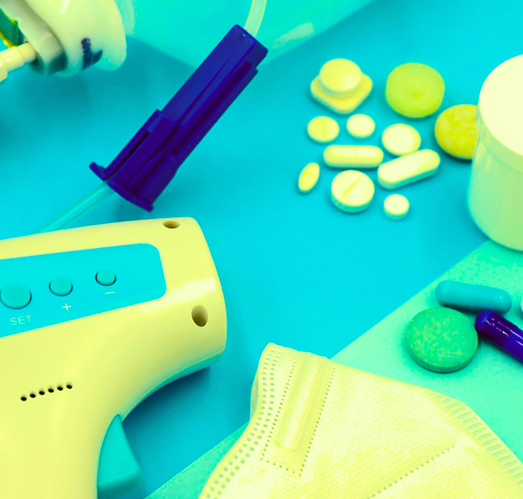 Medical products flat lay